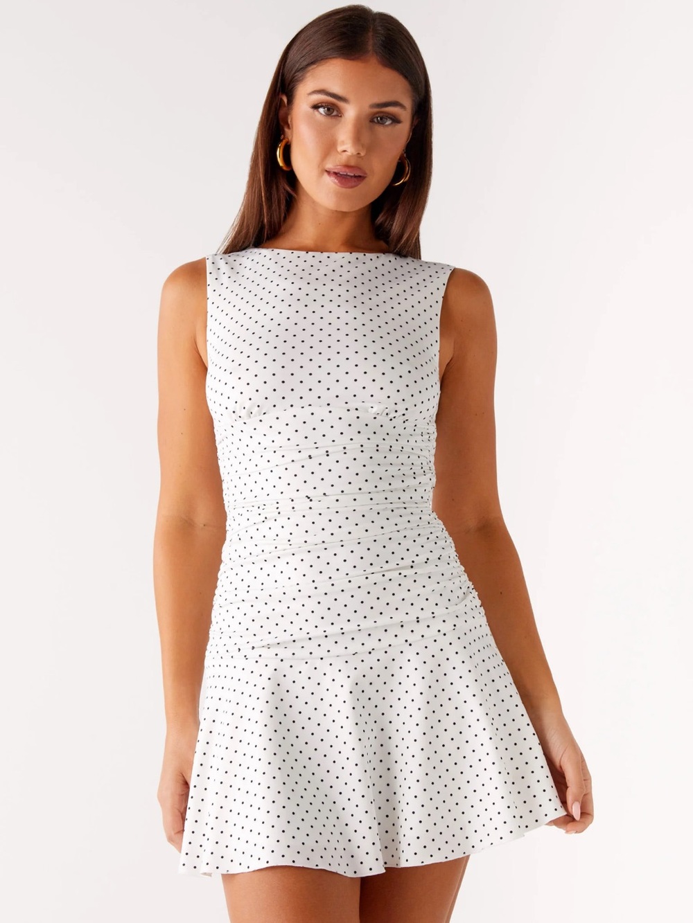 Peppermayo White and Black Polka Dot Mini Dress